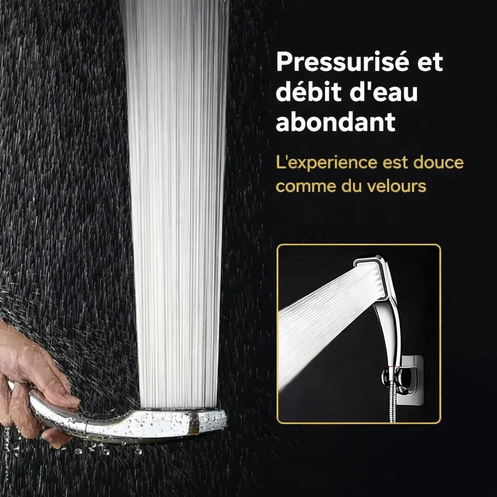 main tient Pommeau de douche filtrant gris  mode jet eau mixte