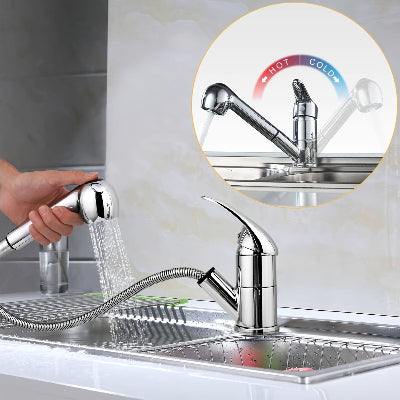 main tient tête du Robinet cuisine ,coté chaud et froid