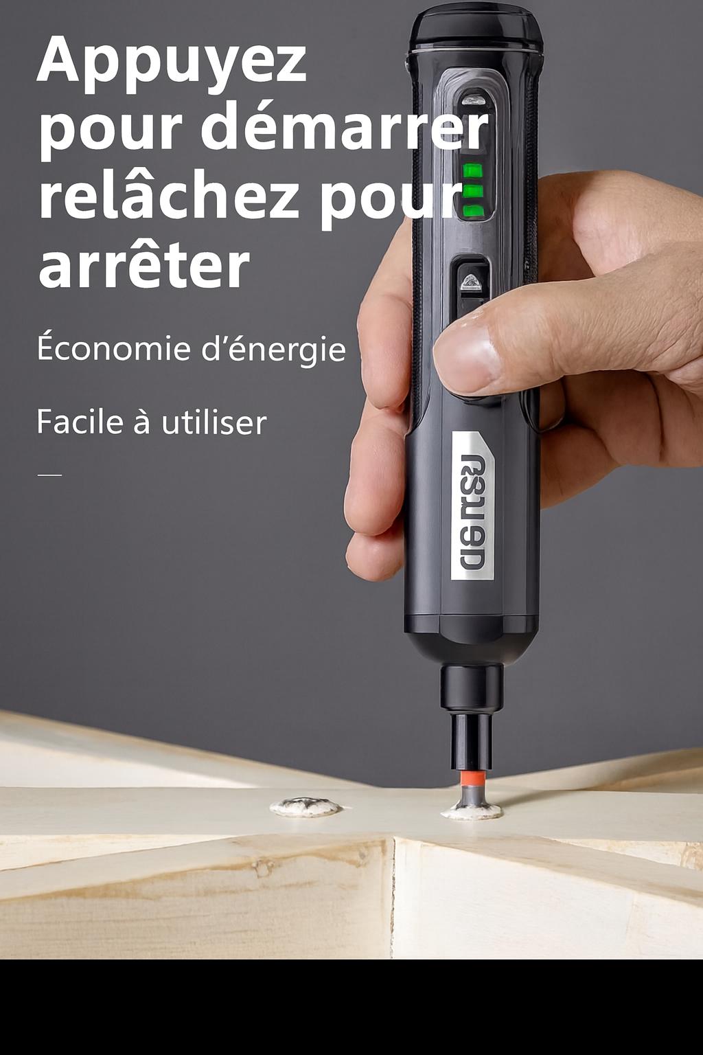 Main visse avec tournevis électrique une vis sur meuble