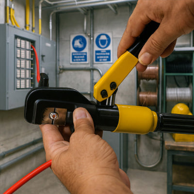mains utilisant pince a sertir hydraulique