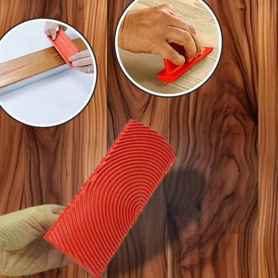 mains utilisent Rouleau peinture effet bois imitation veinage, outil de décoration murale pour faux bois