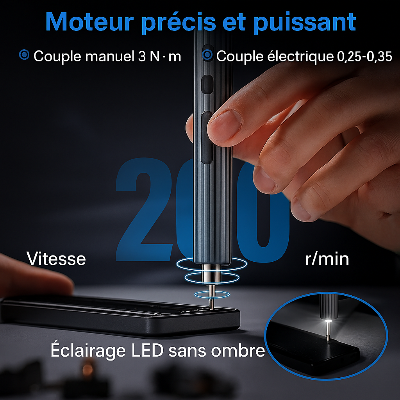 moteur puissant et precis, main-tient tournevis electrique sans fim , eclairage LED , 58-en-1
