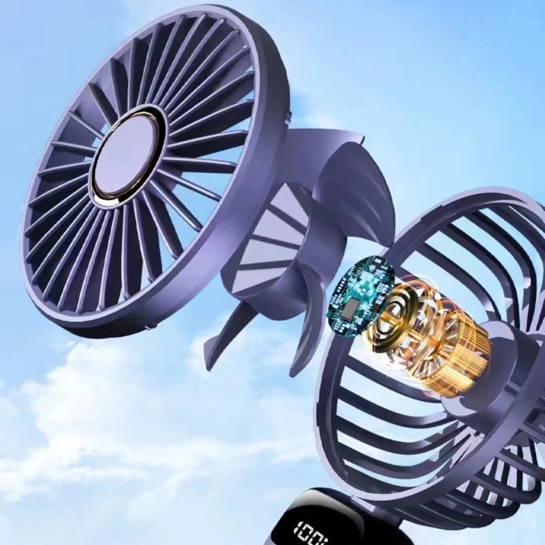 moteur silencieux et puissant du  mini ventilateur portable et pliable  bleu 