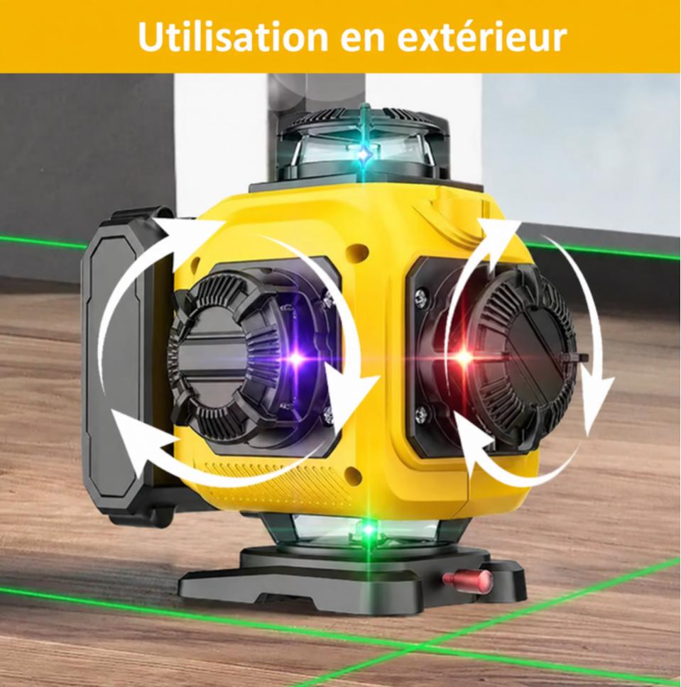 Niveau laser Niveau laser 4D à lignes laser vertes ,noir jaune ,angle droit  plancher pour travaux de nivellement et d’alignement en extérieur