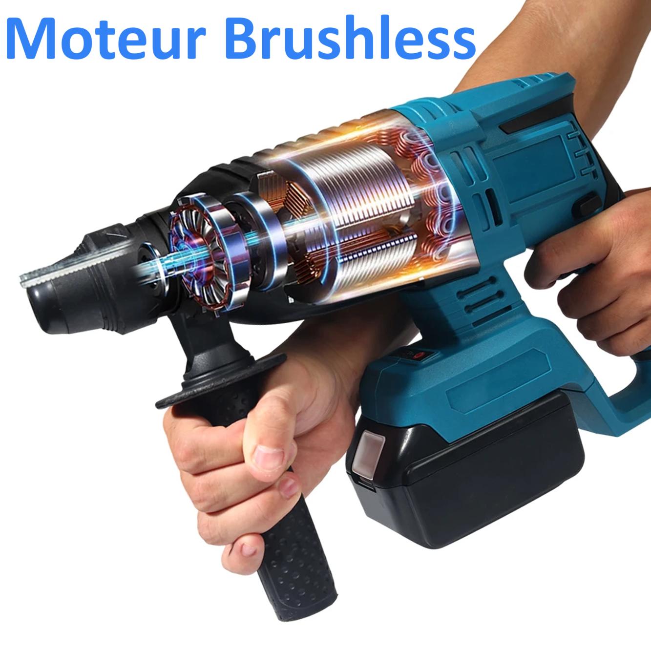  Perceuse a percussion noire et bleue avec batterie, moteur brushless, marteau perforateur