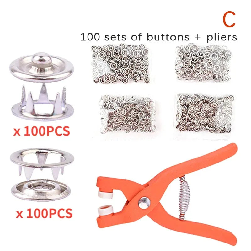 pince à bouton pression à poignée orange  et lot de 100 pcs boutons