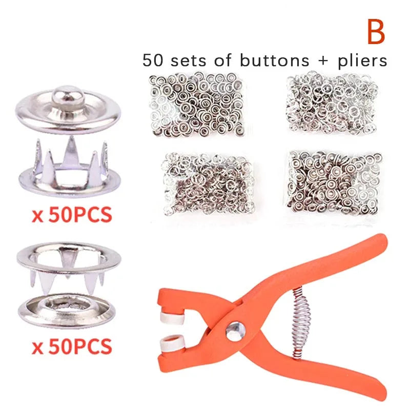 pince à bouton pression à poignée orange  et lot de 50 pcs boutons