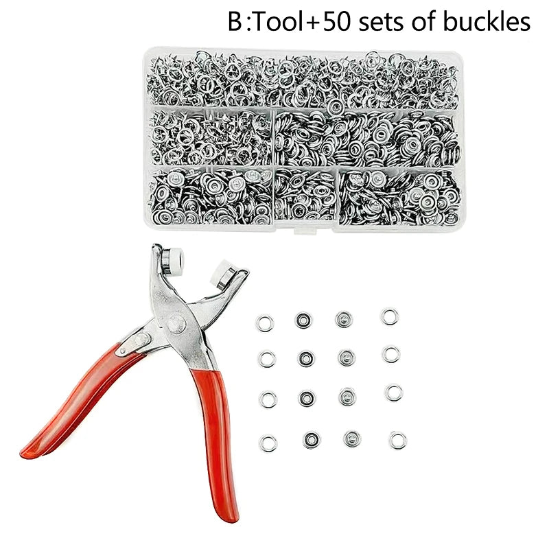 pince à bouton pression à poignée rouge  et lot de 50 boutons