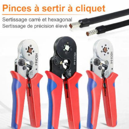 Pince à sertir à cliquet HSC8 rouge et bleue pour sertissage carré et hexagonal de haute précision