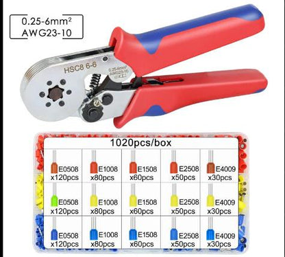 pince a sertir electrique poignee rouge bleue dimensions cosses rouges jaunes bleus 
