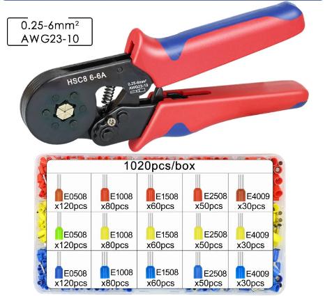 pince a sertir electrique poignee rouge bleue dimensions cosses rouges jaunes bleus 6A