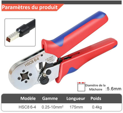 pince a sertir electrique poignee rouge bleue serissage carre