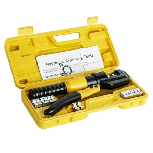 pince a sertir hydraulique jaune dans coffret jaune avec  matrices 