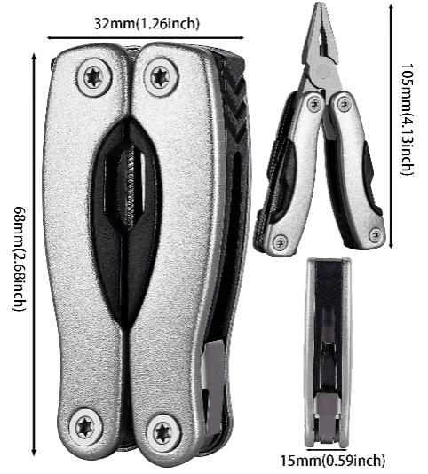 inusable Pince multifonction 13 en 1 grise en acier inoxydable, pliable et compacte pour bricolage et camping, cadeau parfait