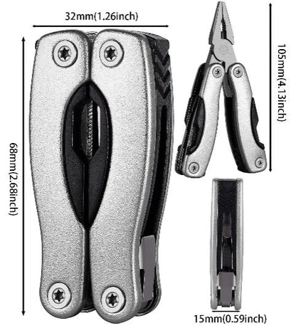 inusable Pince multifonction 13 en 1 grise en acier inoxydable, pliable et compacte pour bricolage et camping, cadeau parfait