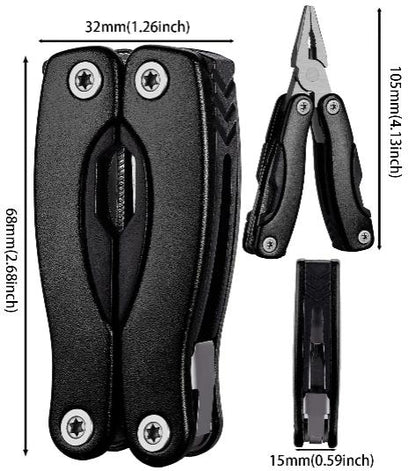 inusable Pince multifonction 13 en 1 noire en acier inoxydable, pliable et compacte pour bricolage et camping, cadeau parfait