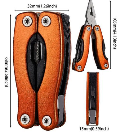 inusable Pince multifonction 13 en 1 orange en acier inoxydable, pliable et compacte pour bricolage et camping, cadeau parfait