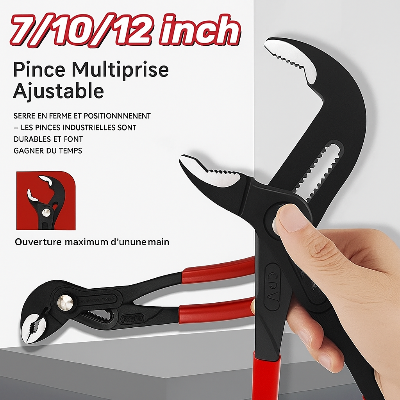 Pince multiprise ajustable 7/10/12 pouces avec ouverture rapide d’une main, idéale pour serrage et travaux de plomberie