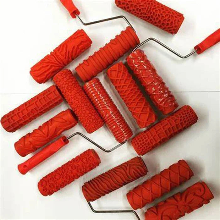 plusieurs types de Rouleau peinture décoratif rouge à motifs pour créer des textures murales