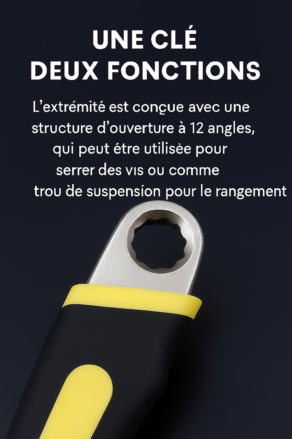 poignee noire et jaune de Cle a molette a deux fonctions