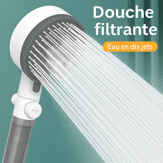pommeau de douche blanc anti calcaire , douche filtrante pluie