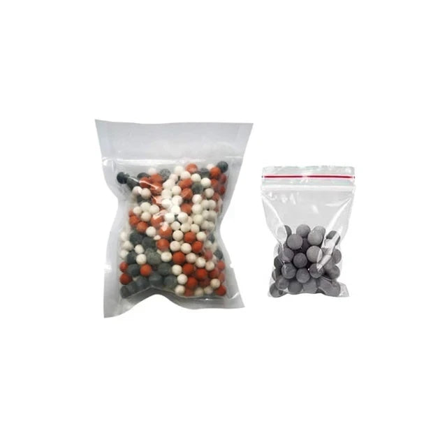 pommeau de douche led , deux sachets granule couleurs ,gris ,gris orange blanc