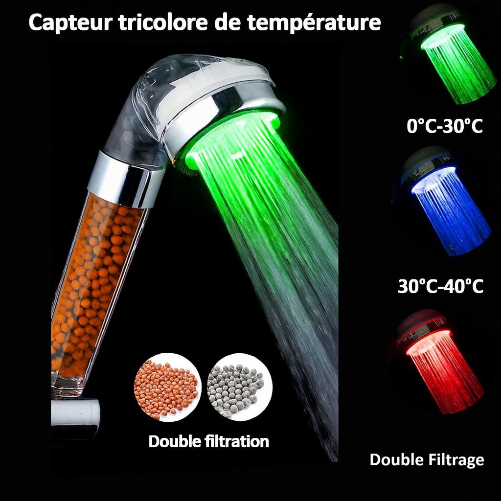 quatre pommeau de douche led , granulee orange gris capteur sept couleurs 