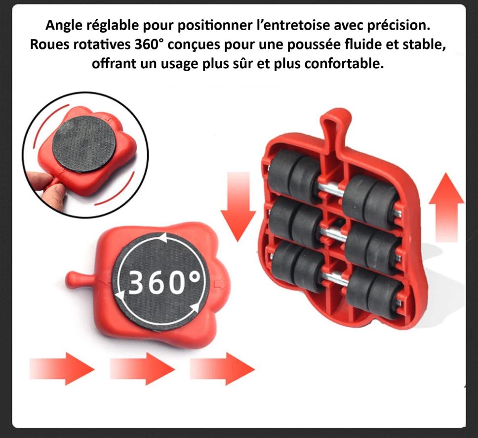 roues rotatives à 360° du  lève-meuble pour soulever et déplacer facilement machines et meubles maison