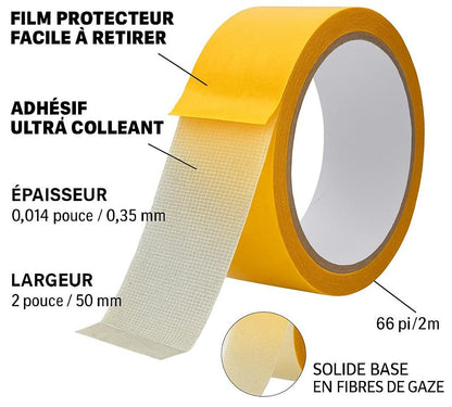 rouleau de Ruban adhesif transparent double faces jaune dimensions