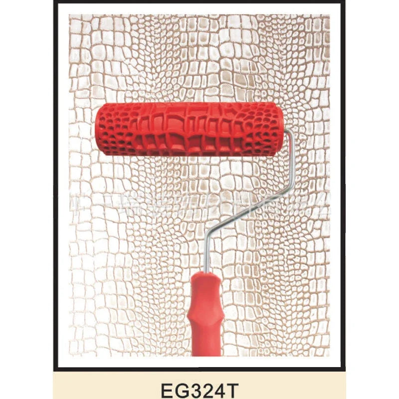 Rouleau peinture décoratif rouge à motifs pour créer des textures murales sur mur decore en marron