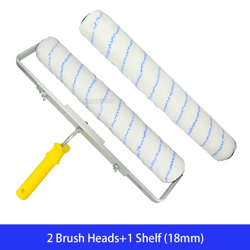 rouleau peinture poils courts poignee jaune et une brosse