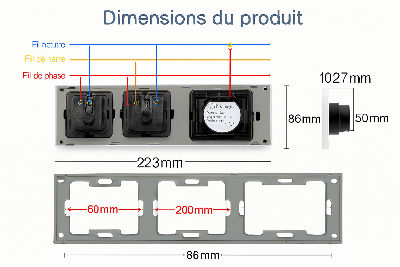 schema electrique Interrupteur va et vient et dimensions du produit