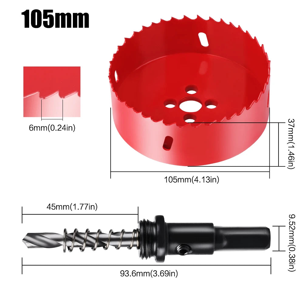 scie cloche bimetallique M42 HSS 105mm rouge avec foret centrage ressort ejecteur dimensions