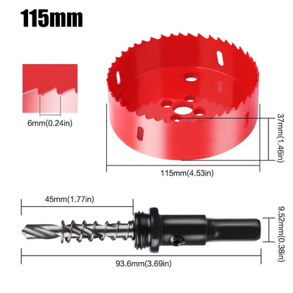 scie cloche bimetallique M42 HSS 115mm rouge avec foret centrage ressort ejecteur dimensions