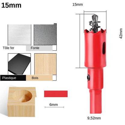 scie cloche bimetallique M42 HSS 15mm rouge avec foret centrage ressort ejecteur dimensions