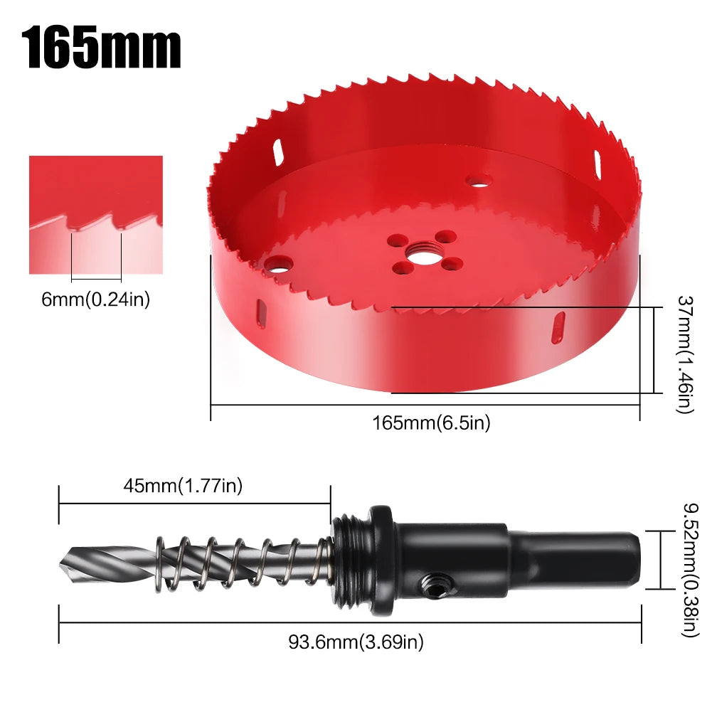 scie cloche bimetallique M42 HSS 165mm rouge avec foret centrage ressort ejecteur dimensions