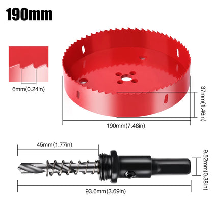 scie cloche bimetallique M42 HSS 190mm rouge avec foret centrage ressort ejecteur dimensions