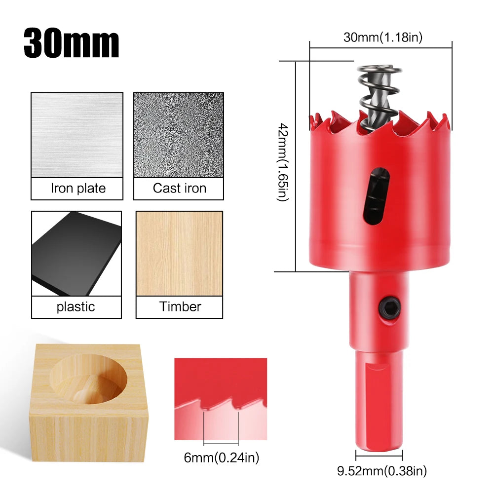 scie cloche bimetallique M42 HSS 30mm rouge avec foret centrage ressort ejecteur dimensions