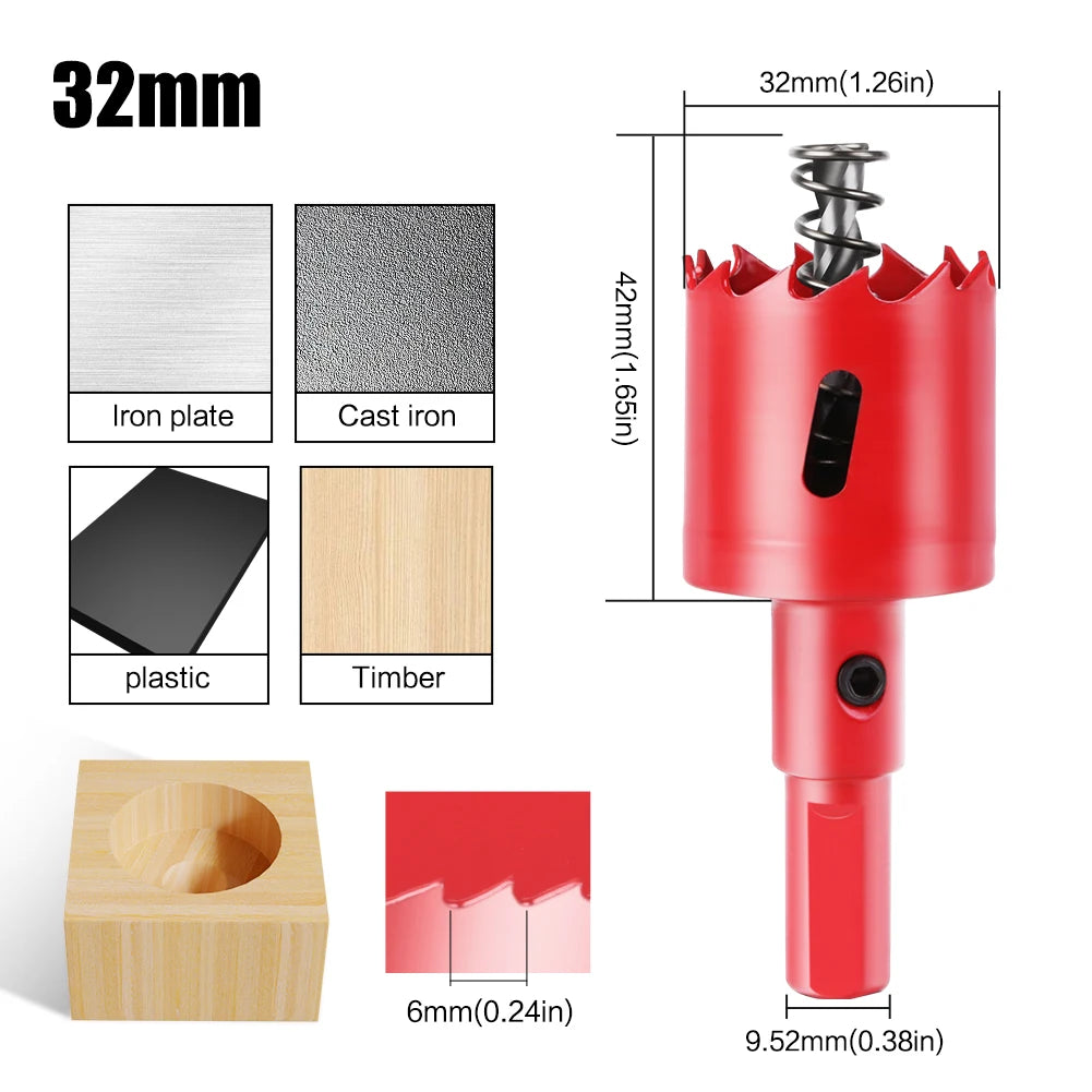 scie cloche bimetallique M42 HSS 32mm rouge avec foret centrage ressort ejecteur dimensions