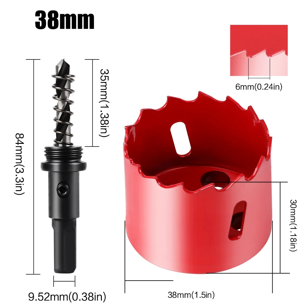 scie cloche bimetallique M42 HSS 38mm rouge avec foret centrage ressort ejecteur dimensions