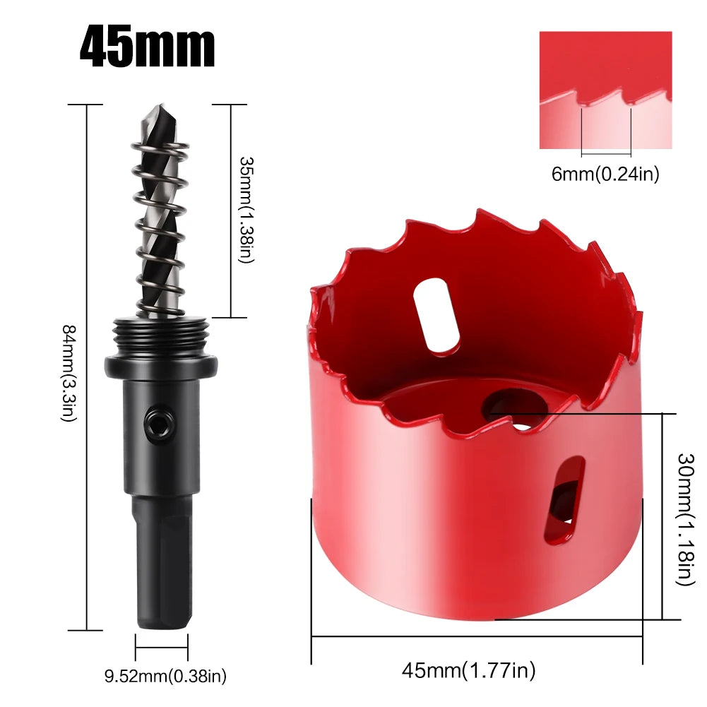 scie cloche bimetallique M42 HSS 45mm rouge avec foret centrage ressort ejecteur dimensions