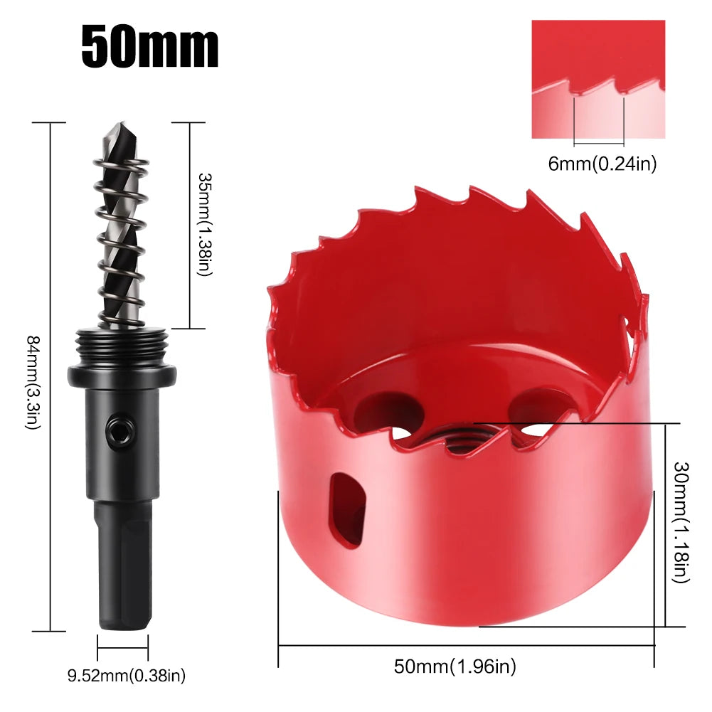 scie cloche bimetallique M42 HSS 50mm rouge avec foret centrage ressort ejecteur dimensions