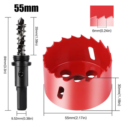 scie cloche bimetallique M42 HSS 55mm rouge avec foret centrage ressort ejecteur dimensions