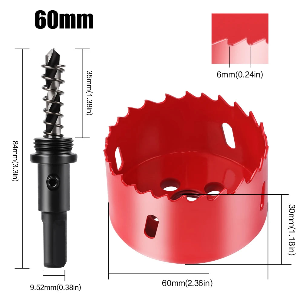 scie cloche bimetallique M42 HSS 60mm rouge avec foret centrage ressort ejecteur dimensions
