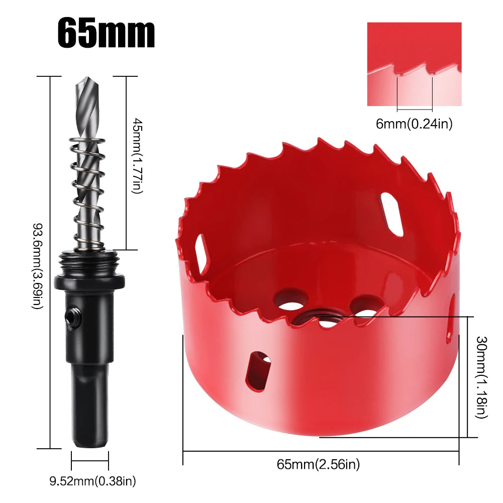 scie cloche bimetallique M42 HSS 65mm rouge avec foret centrage ressort ejecteur dimensions