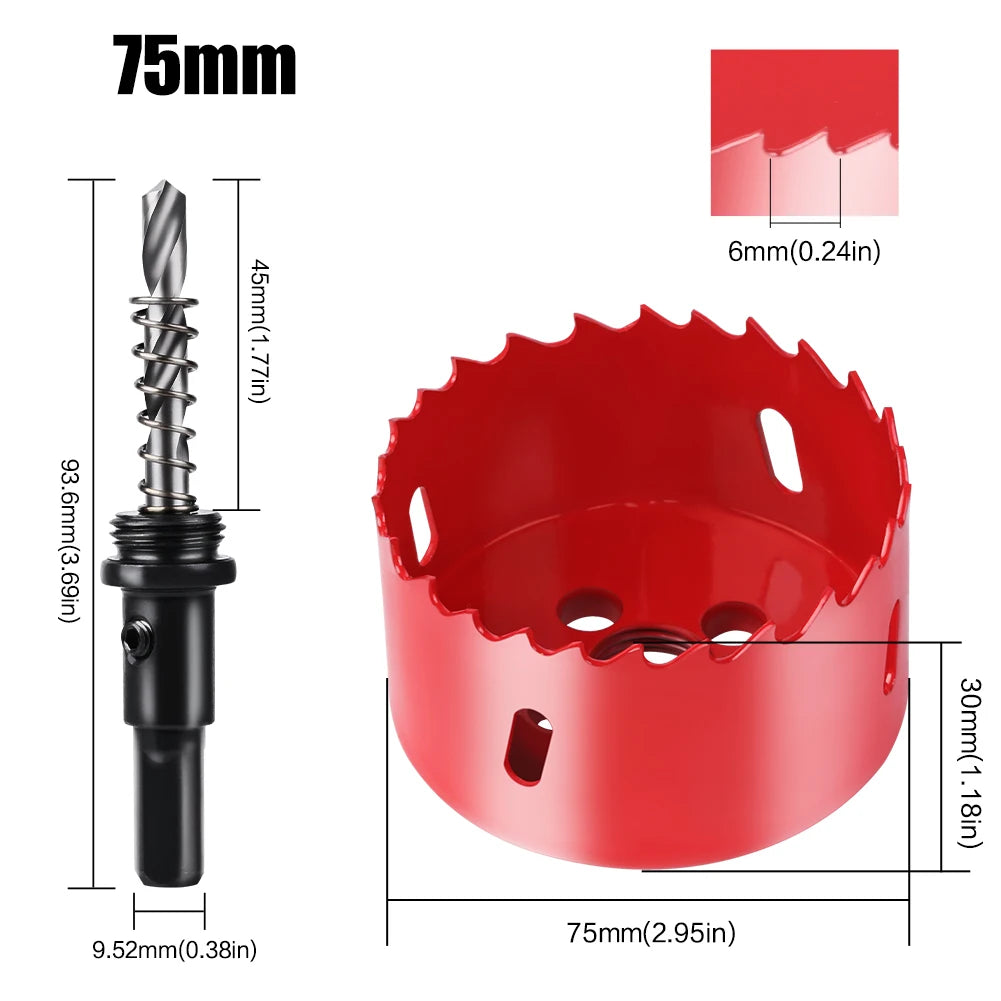 scie cloche bimetallique M42 HSS 75mm rouge avec foret centrage ressort ejecteur dimensions