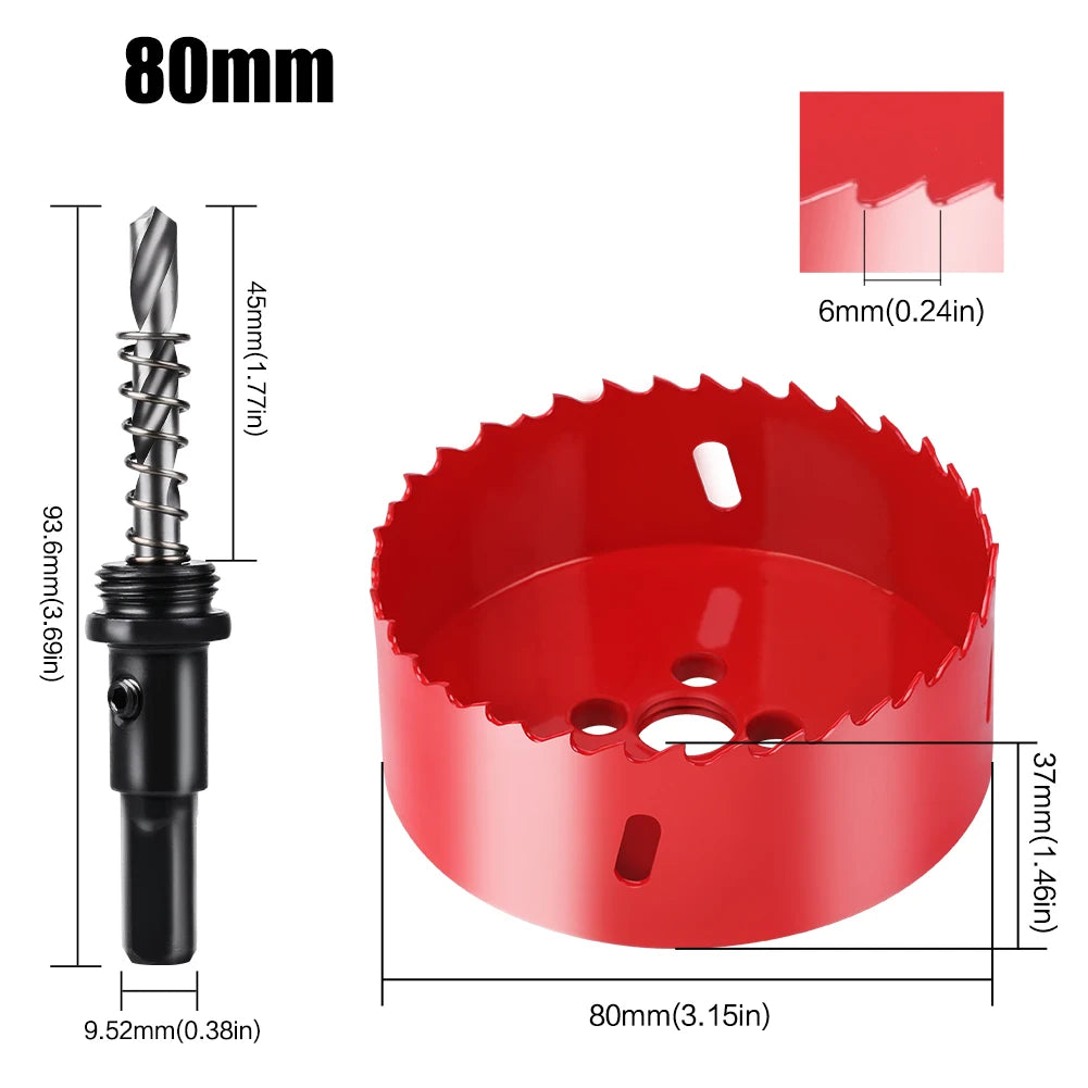 scie cloche bimetallique M42 HSS 80mm rouge avec foret centrage ressort ejecteur dimensions
