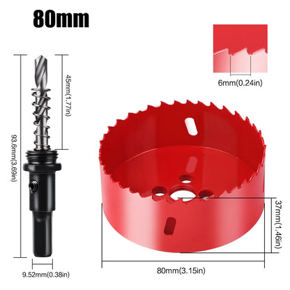 scie cloche bimetallique M42 HSS 80mm rouge avec foret centrage ressort ejecteur dimensions