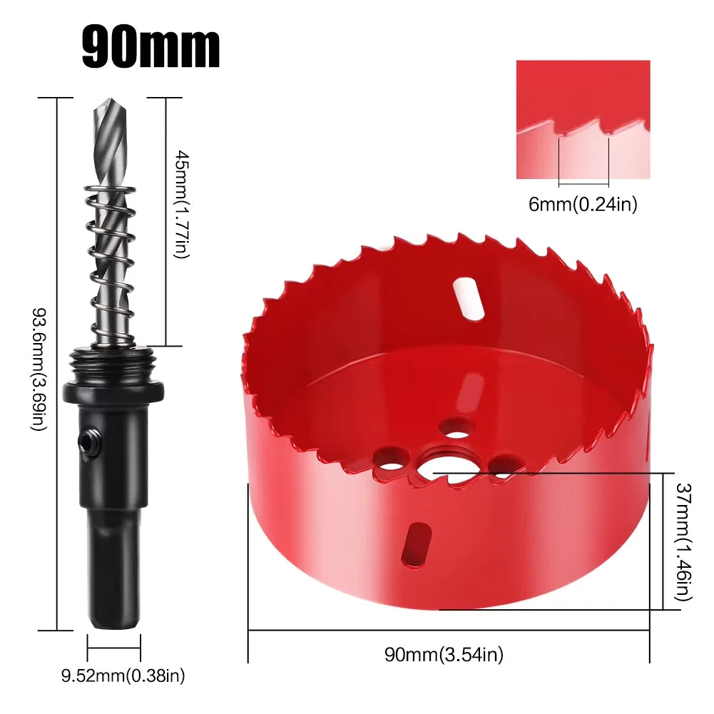 scie cloche bimetallique M42 HSS 90mm rouge avec foret centrage ressort ejecteur dimensions