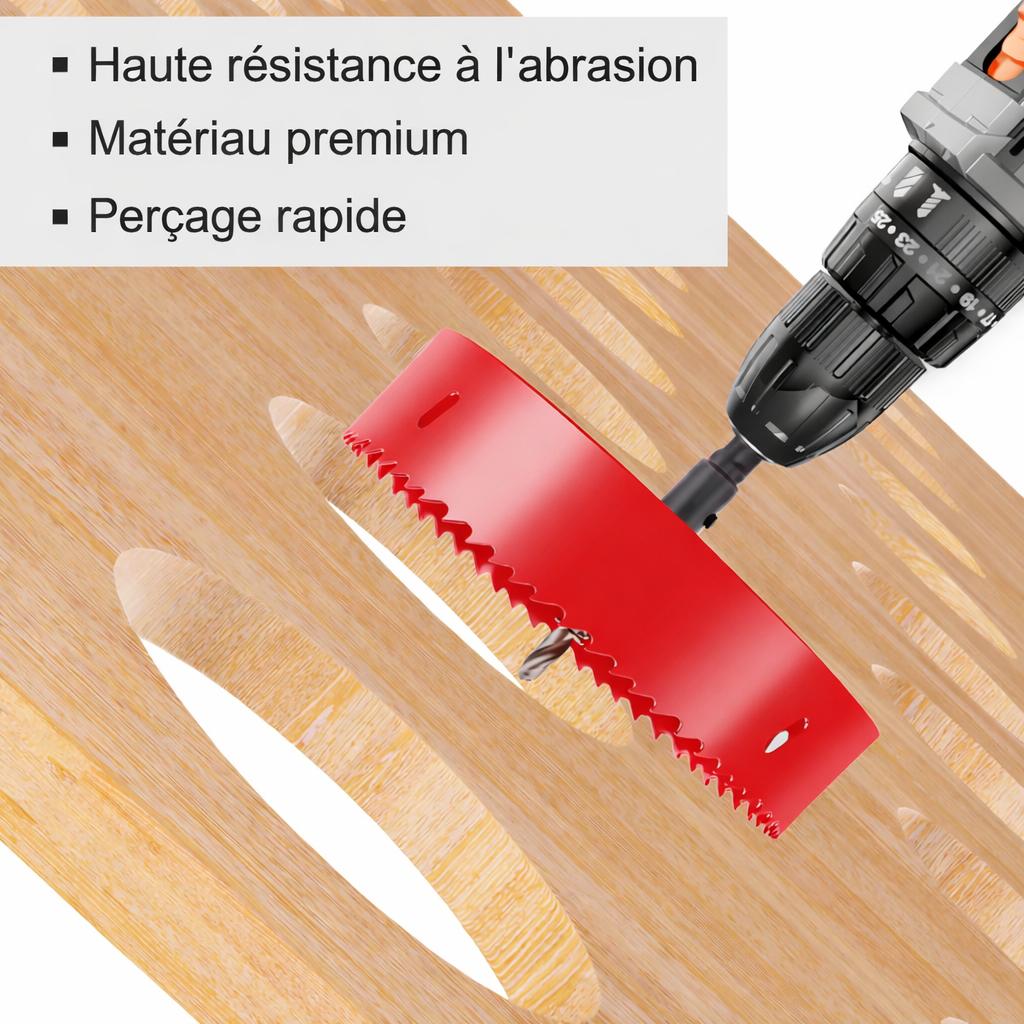 scie cloche bimetallique M42 HSS rouge avec foret centrage ressort ejecteur perceuse haute resistance